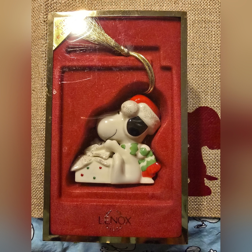 Lenox Festive Snoopy Ornament - White, Red, and Green